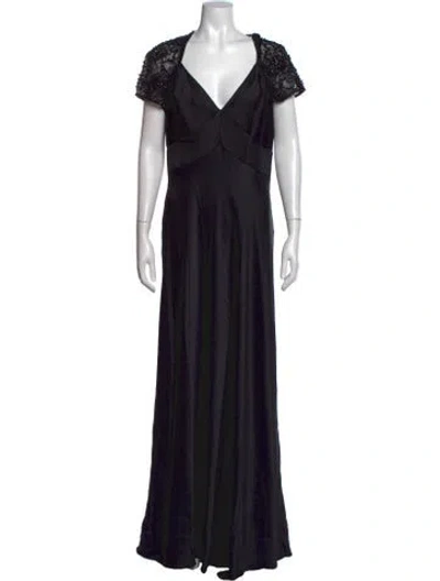 Pre-owned Badgley Mischka Silk Long Dress In Black