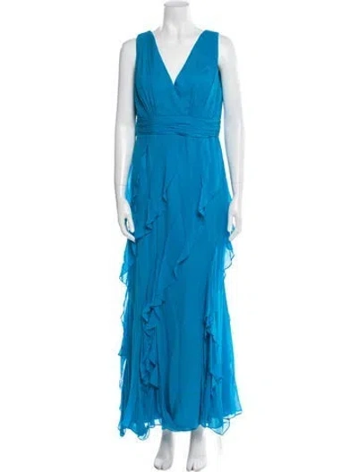 Pre-owned Badgley Mischka Silk Long Dress In Blue