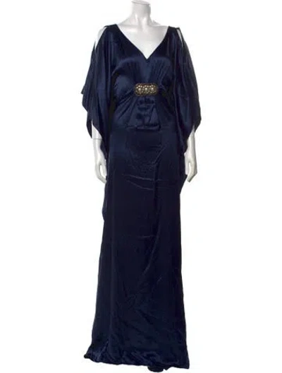 Pre-owned Badgley Mischka Silk Long Dress In Blue