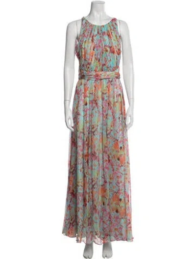 Pre-owned Badgley Mischka Silk Long Dress In Blue/orange