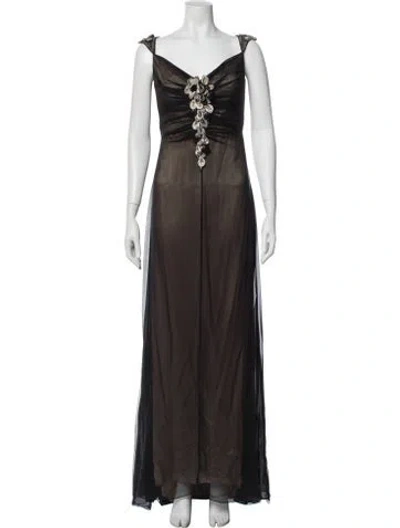 Pre-owned Badgley Mischka Silk Long Dress In Brown