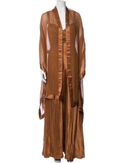 Pre-owned Badgley Mischka Silk Long Dress In Brown