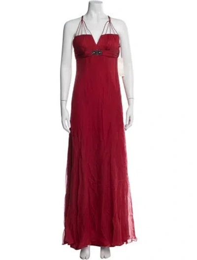 Pre-owned Badgley Mischka Silk Long Dress In Burgundy