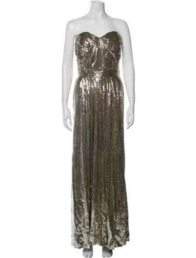 Pre-owned Badgley Mischka Silk Long Dress In Gold