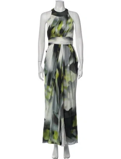 Pre-owned Badgley Mischka Silk Long Dress In Green