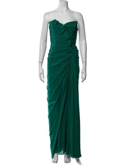 Pre-owned Badgley Mischka Silk Long Dress In Green