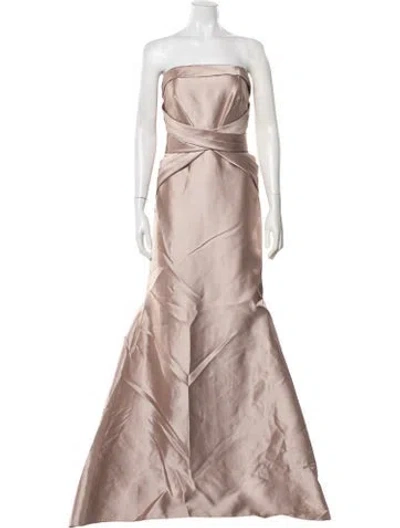 Pre-owned Badgley Mischka Silk Long Dress In Neutrals