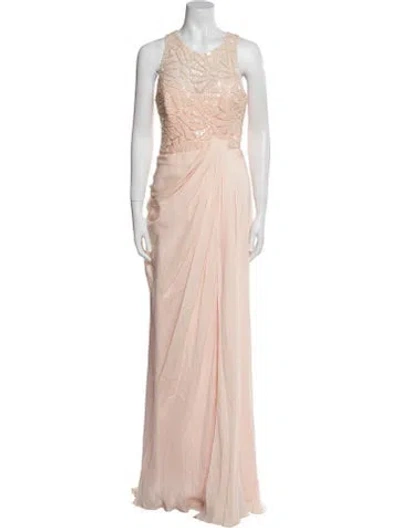 Pre-owned Badgley Mischka Silk Long Dress In Pink