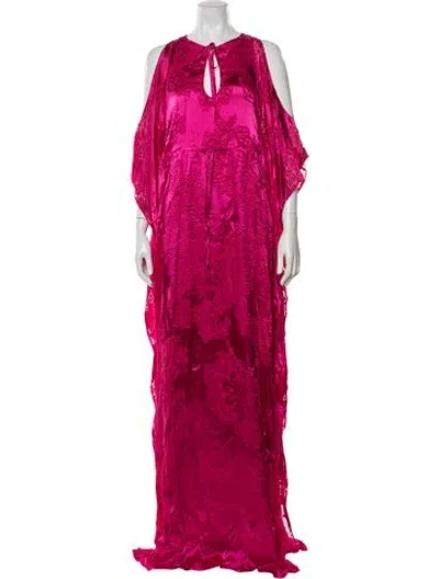 Pre-owned Badgley Mischka Silk Long Dress In Pink