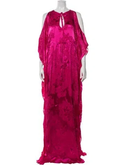 Pre-owned Badgley Mischka Silk Long Dress In Pink