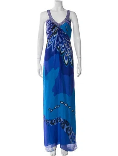 Pre-owned Badgley Mischka Silk Long Dress W/ Tags In Blue