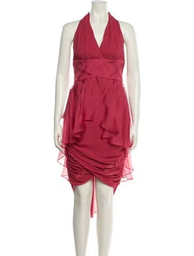 Pre-owned Badgley Mischka Silk Midi Length Dress In Red