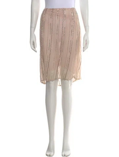 Pre-owned Badgley Mischka Silk Midi Length Skirt In Neutral