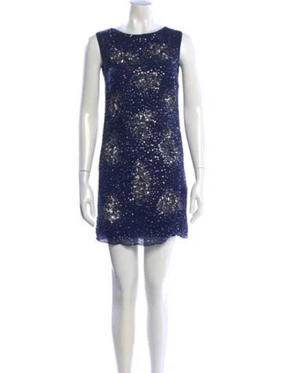 Pre-owned Badgley Mischka Silk Mini Dress In Blue