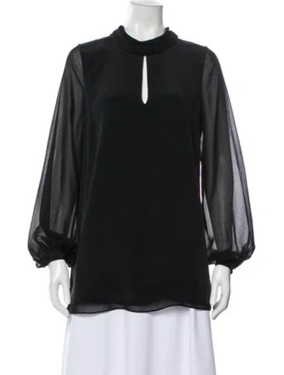 Pre-owned Badgley Mischka Silk Mock Neck Blouse In Black
