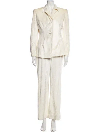Pre-owned Badgley Mischka Silk Patterned Pantsuit In Neutrals