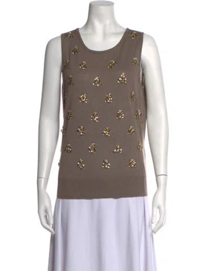 Pre-owned Badgley Mischka Silk Patterned Sweater W/ Tags In Brown