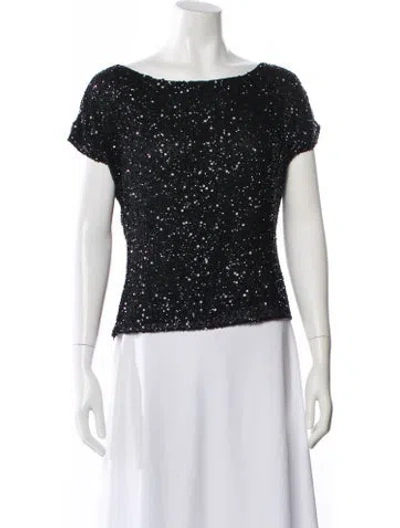 Pre-owned Badgley Mischka Silk Patterned Top In Black