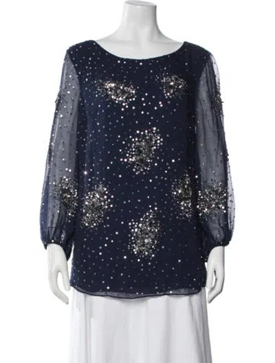 Pre-owned Badgley Mischka Silk Printed Blouse In Blue