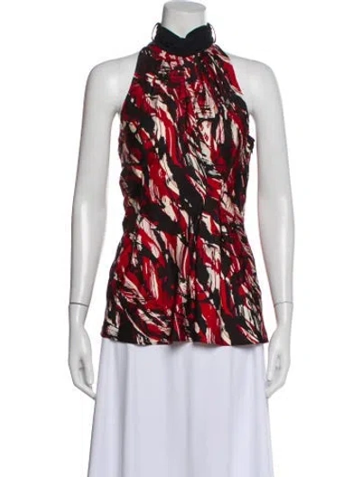 Pre-owned Badgley Mischka Silk Printed Blouse In Red