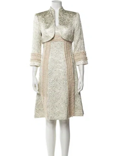 Pre-owned Badgley Mischka Silk Printed Dress Set In Neutral