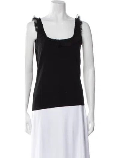 Pre-owned Badgley Mischka Silk Scoop Neck Top In Black