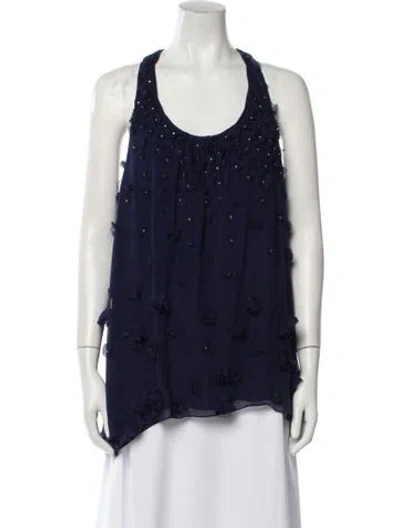 Pre-owned Badgley Mischka Silk Scoop Neck Top In Blue