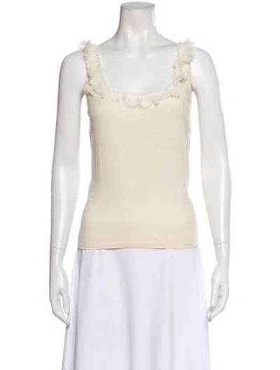 Pre-owned Badgley Mischka Silk Scoop Neck Top In Neutral