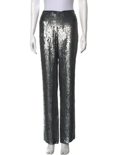 Pre-owned Badgley Mischka Silk Straight Leg Pants In Gray