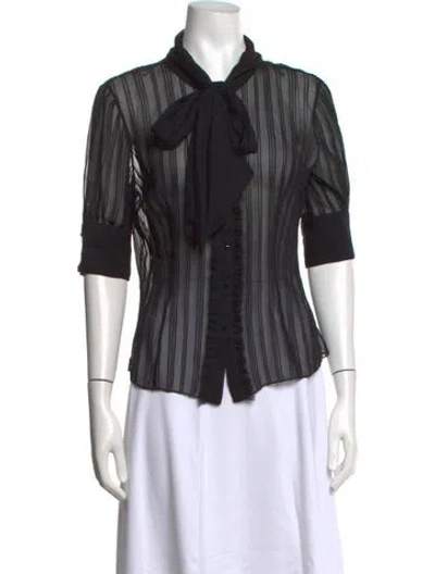 Pre-owned Badgley Mischka Silk Striped Blouse In Black