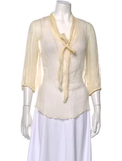 Pre-owned Badgley Mischka Silk Tie Neck Blouse In Neutrals