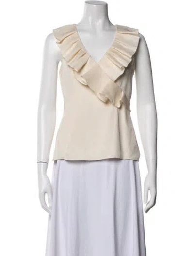 Pre-owned Badgley Mischka Silk V-neck Blouse In Neutrals
