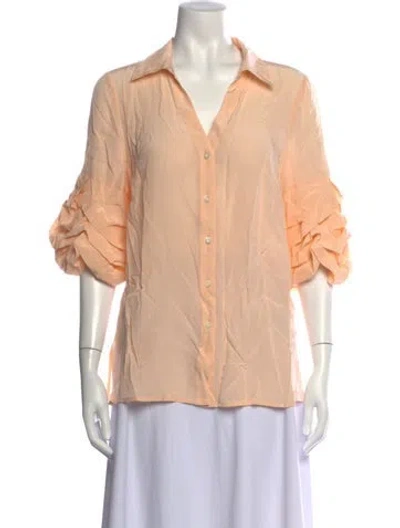 Pre-owned Badgley Mischka Silk V-neck Blouse In Pink