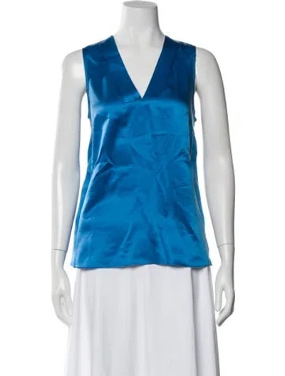 Pre-owned Badgley Mischka Silk V-neck Top In Blue