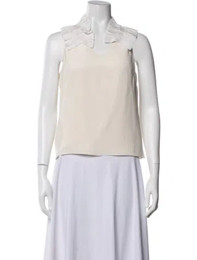 Pre-owned Badgley Mischka Silk V-neck Top In Neutrals