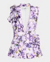 Badgley Mischka Single-breasted Floral Applique Vest In Lilac Multi