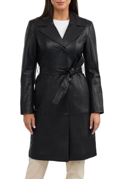 Badgley Mischka Single Breasted Leather Trench Coat In Black