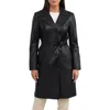 Badgley Mischka Single Breasted Faux Leather Trench Coat In Black