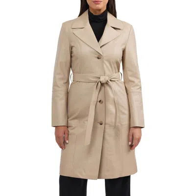 Badgley Mischka Single Breasted Leather Trench Coat In Brown
