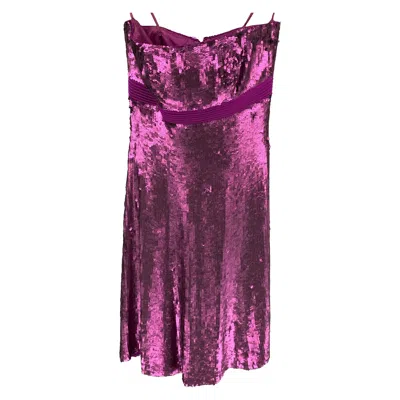Pre-owned Badgley Mischka Size 0 Purple Silk Sequined Strapless Above Knee Dress