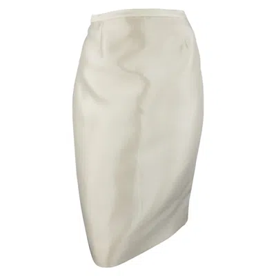 Pre-owned Badgley Mischka Size 6 Cream Structured Satin Pencil Skirt In White