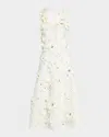 Badgley Mischka Sleeveless Cutout Floral Applique Midi Dress In White
