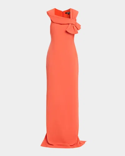 Badgley Mischka Sleeveless Draped Column Gown In Orange