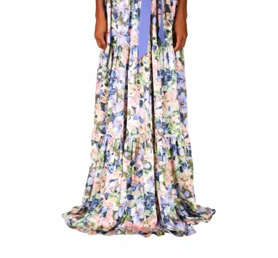Badgley Mischka Sleeveless Floral Butterfly Belted Gown In Multicolor In Blue