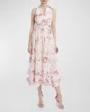 BADGLEY MISCHKA SLEEVELESS FLORAL JACQUARD MIDI DRESS