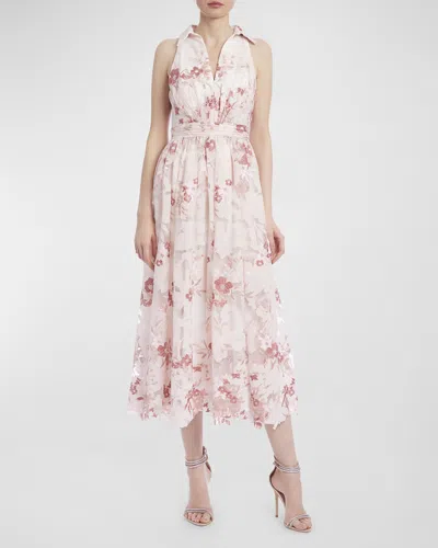 Badgley Mischka Sleeveless Floral Jacquard Midi Dress In Blush Multi