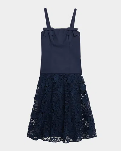 Badgley Mischka Sleeveless Lace-skirt Midi Dress In Blue