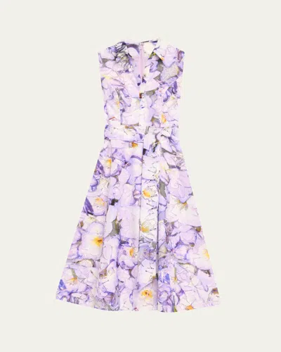 BADGLEY MISCHKA SLEEVELESS PRINTED FLORAL LACE MIDI DRESS