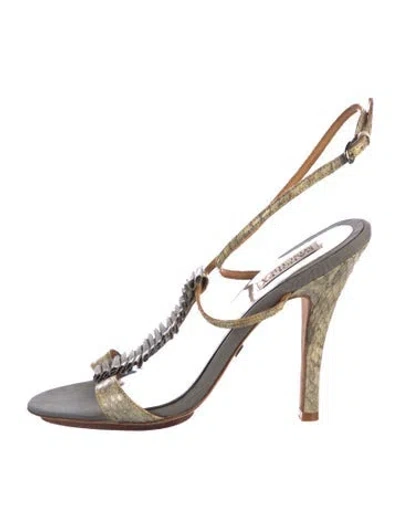 Pre-owned Badgley Mischka Snakeskin Animal Print Slingback Sandals In Neutral