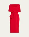 Badgley Mischka Square-neck Pleated Wrap Midi Dress In Red